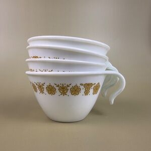 Vintage Pyrex Butterfly Gold Cups – Set of 4 | White Milk Glass | Mid-Century